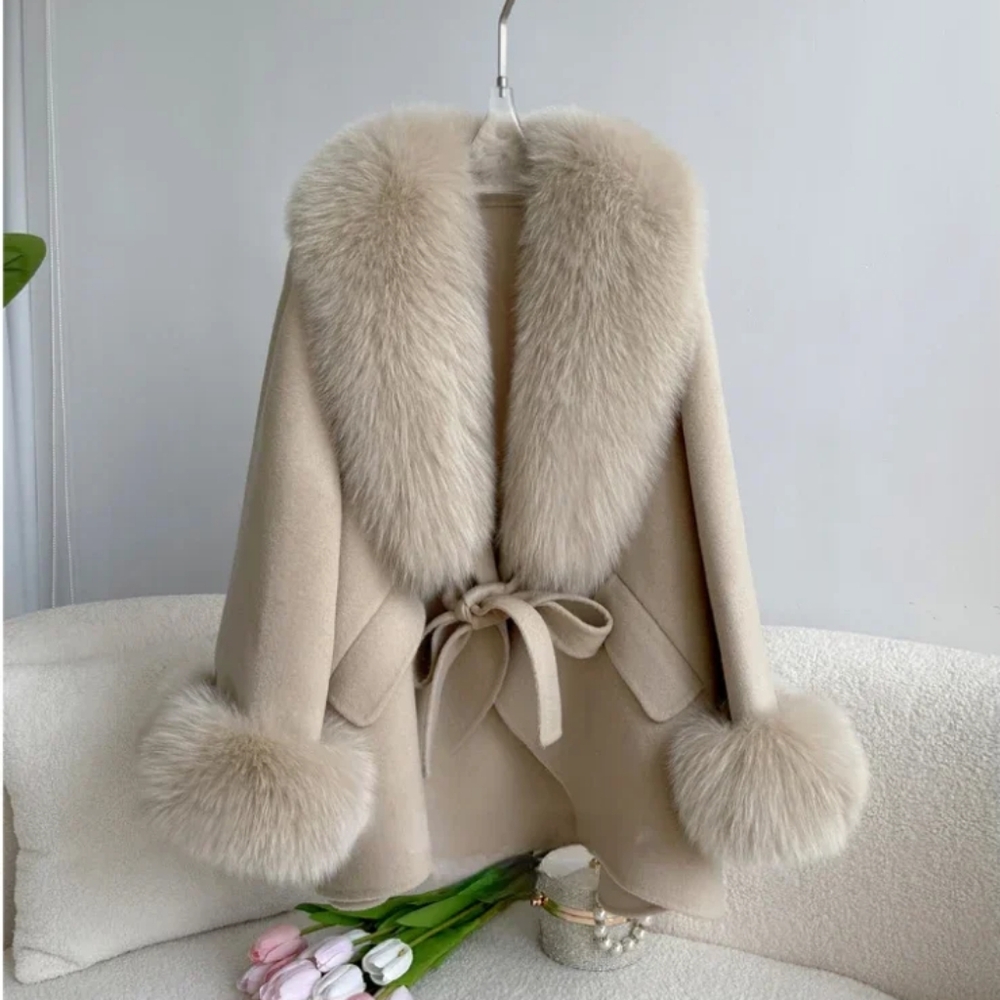 Woolen Jacket Real Big Fur Detachable Collar Loose  Blends Luxury Fashio - Picture 6 of 9